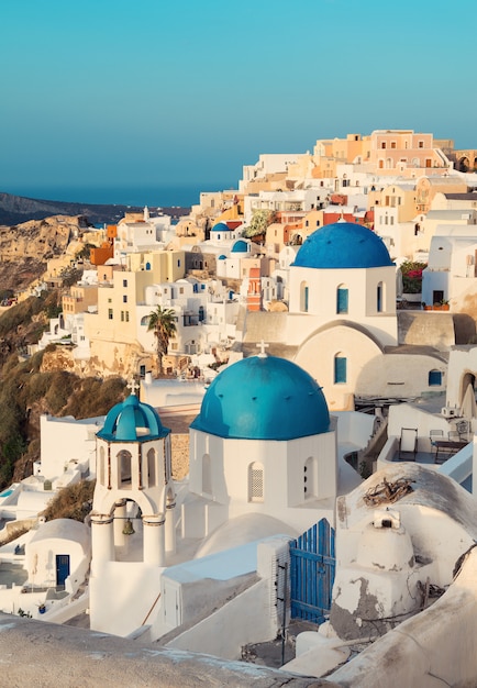 Oia Dorf Auf Santorini Insel Griechenland Früher Morgen Premium Foto