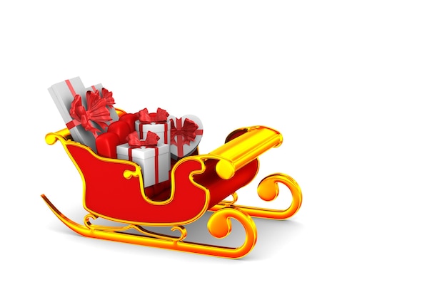 Roter weihnachtsschlitten mit geschenkboxen 3d ...