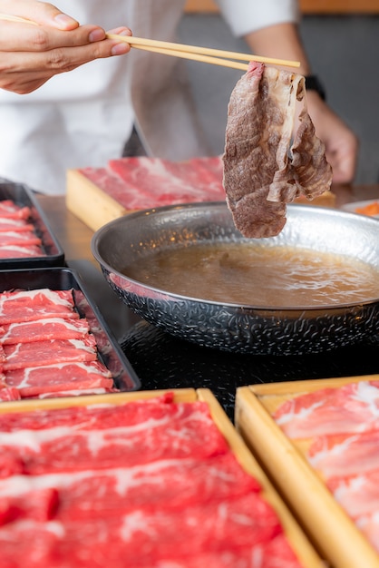 Shabu shabu kochen Premium Fotos