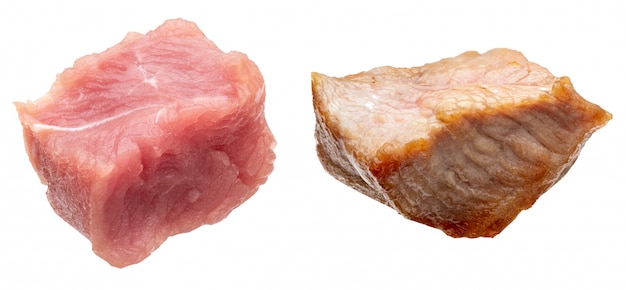 Stücke rohes und gekochtes truthahnfleisch Premium Fotos