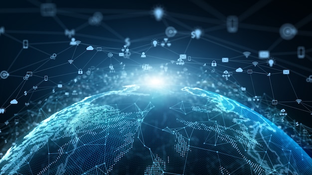 Technologie-netzwerk-datenverbindungs-network marketing und internetsicherheits-konzept. Premium Fotos