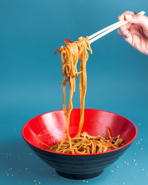 Udon gebratene nudeln mit paprika karotte frühlingszwiebel sojasauce ...