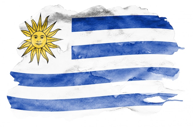 Uruguay-flagge wird in der flüssigen aquarellart ...