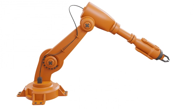 Verschiedene industrieroboter isoliert auf weißem hintergrund 3d rendering weißen roboterarm mit leerzeichen auf weißem hintergrund Premium Fotos