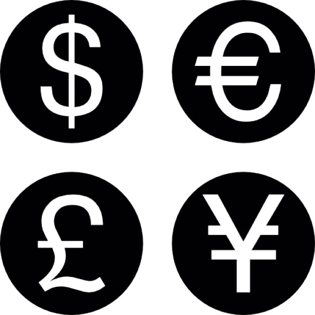 Coins of four different currencies Icons | Free Download