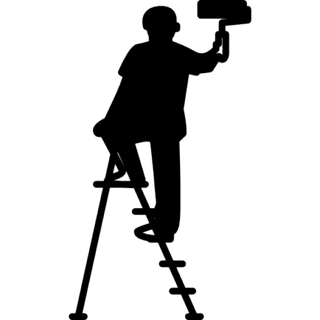 Male painter with roller and ladder Icons | Free Download