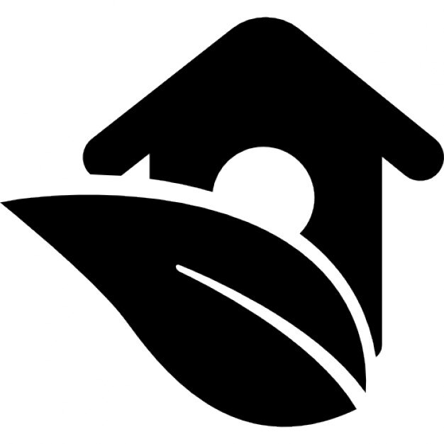 Rural hotel symbol like a bird house behind a leaf Icons | Free Download