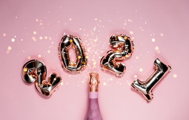 2021 golden foil balloons numbers with pink champagne and ...