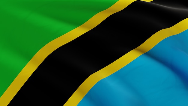 風になびかせてタンザニアの国旗 品質3 Dレンダリングで生地のマイクロテクスチャ プレミアム写真