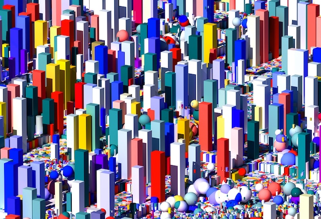 幾何学図形の街並みと3d抽象芸術シュールな装飾的な3d背景 