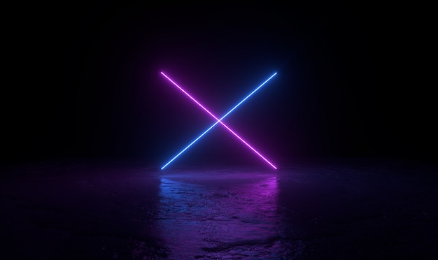 3d abstract background render, two pink and blue neons light on the ground, retrowave and synthwave 