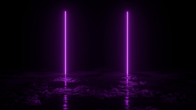 3d abstract background render, two pink neons light on the ground, retrowave and synthwave illustrat
