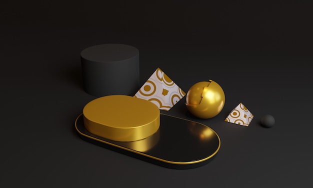 Premium Photo | 3d abstract golden geometric shapes.