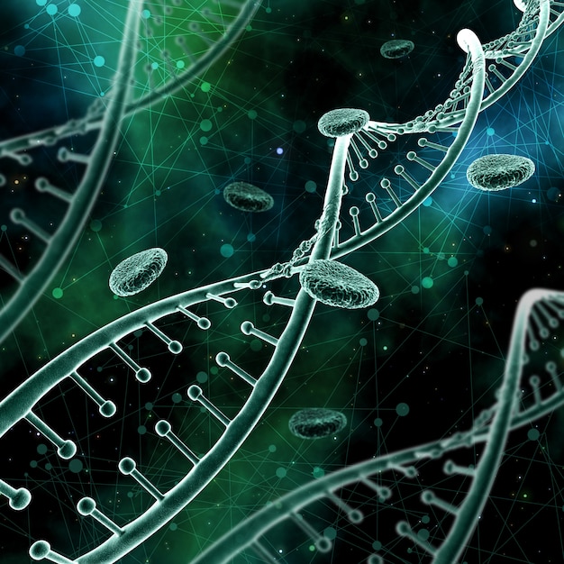 3d abstract medical background with dna strands on a low poly background Free Photo