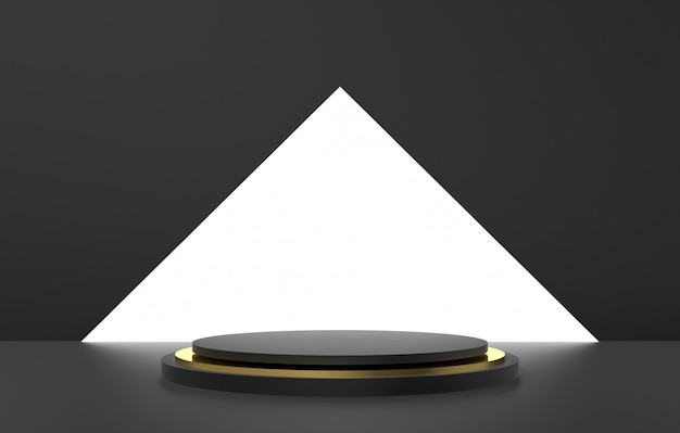 3d abstract shape  and geometry black  and gold  color stage 