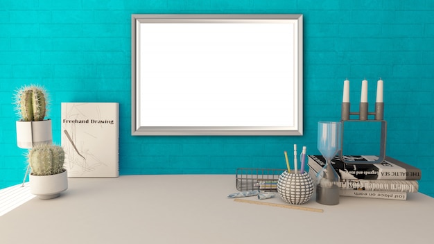 Free Photo 3d Blank Picture Frame In A Modern Home Office