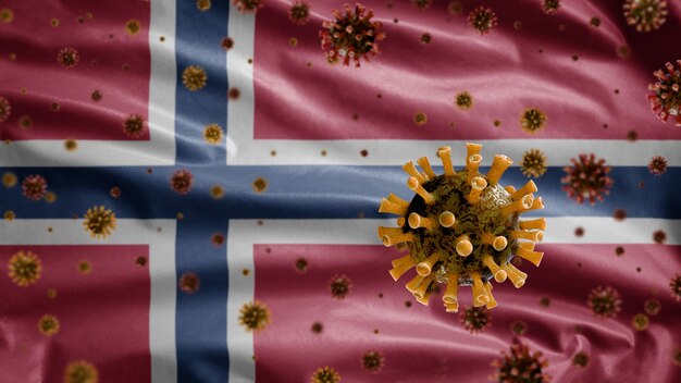 Premium Photo | 3d, flu coronavirus floating over norwegian flag ...