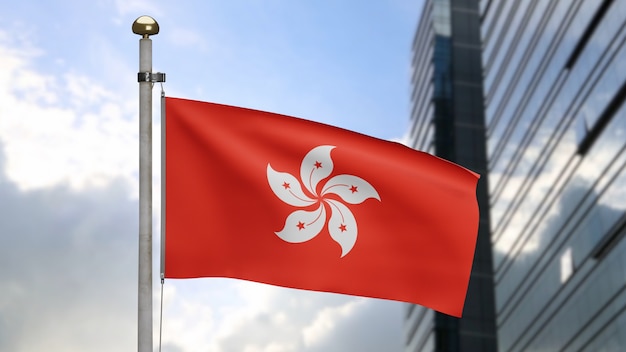 Premium Photo | 3d, hongkong flag waving on wind with modern skyscraper ...