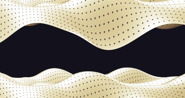 3dイラスト白黒曲線の抽象的な波とさまざまな表面パターン錯覚 幻想イラスト 波線ダイナミックカーブストライプフラグの未来的な背景 プレミアム写真