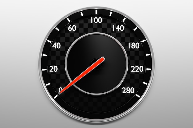 3dイラストは黒い車のパネル デジタル明るいスピードメーターをクローズアップ プレミアム写真