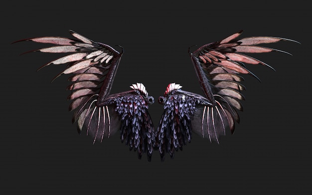 3 Dイラスト悪魔の翼 クリッピングパスと黒に分離された黒翼羽 プレミアム写真