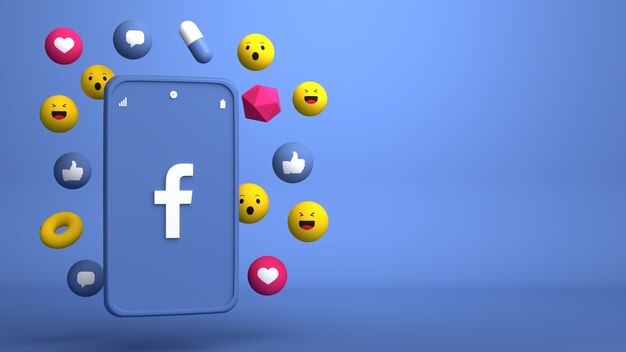 Facebookの電話とポップアップアイコンの3dイラストデザイン プレミアム写真