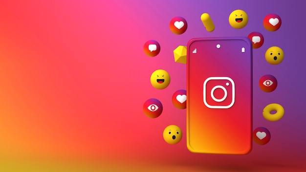 Instagramの電話とポップアップアイコンの3dイラストデザイン プレミアム写真