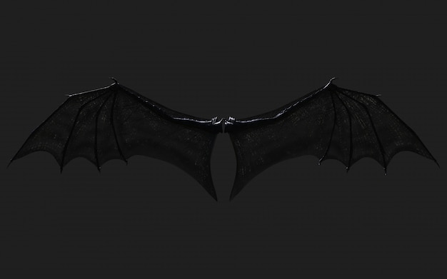 3 Dイラストドラゴンの翼 悪魔の翼 クリッピングパスと黒に分離された悪魔の翼羽 プレミアム写真