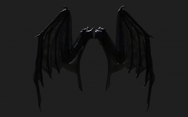 3 Dイラストドラゴンの翼 悪魔の翼 クリッピングパスと黒に分離された悪魔の翼羽 プレミアム写真