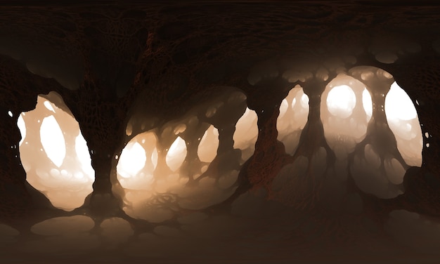 3dイラスト 柱と柱の間に光がある幻想的な洞窟 プレミアム写真