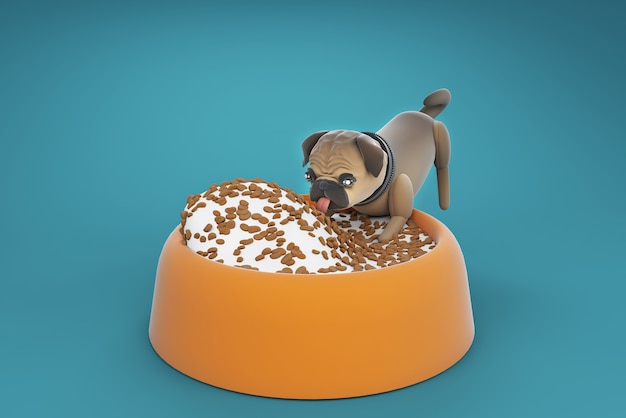 3dイラストパグ犬なめる食べ物 プレミアム写真