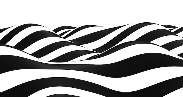 3dイラストシームレスな波紋パターン黒と白のフローリングの繰り返しシンプルな波のパターン波状のグラフィック背景川のように動く プレミアム写真
