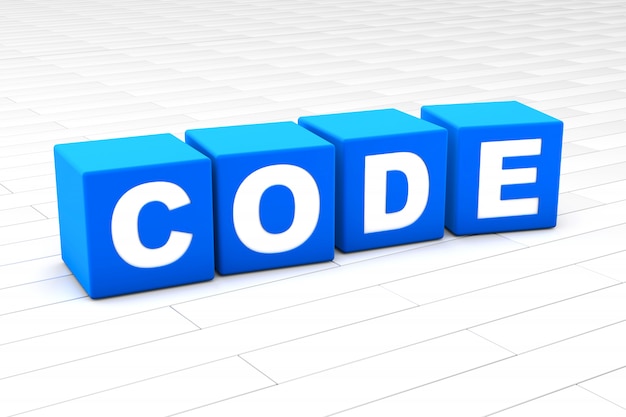 3d illustration of the word code Premium Photo