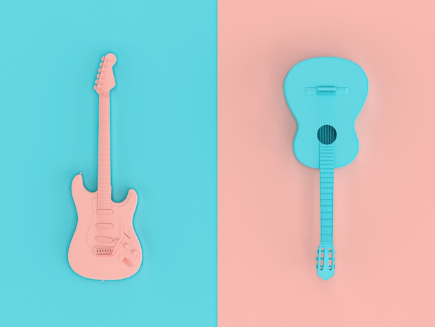 3d image render in style flat lay of two electric guitars Premium Photo