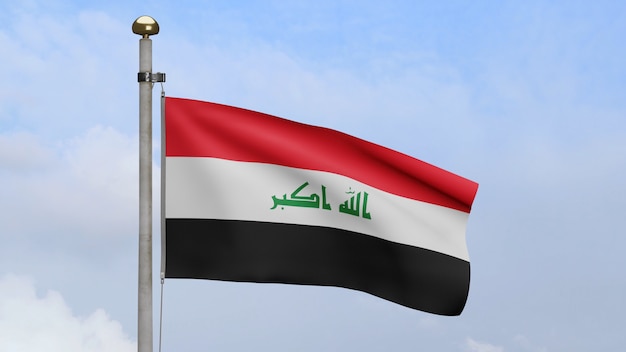 Premium Photo | 3d, iraqi flag waving on wind with blue sky and clouds ...