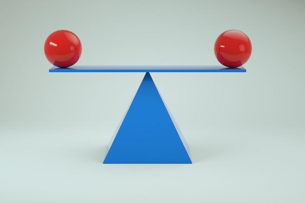 Premium Photo | 3d model of balancing red balls on a scale. blue ...