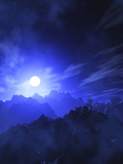 Free Photo | 3d mountain landscape with moonlit sky