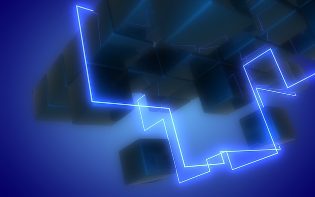 Premium Photo | 3d neon cubes construction. 3d illustration