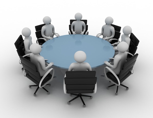 Premium Photo | 3d people - session behind a round table. 3d image ...