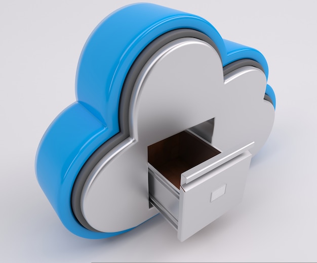 3d Render Of Cloud Drive Icon With Filing Cabinet Premium Photo