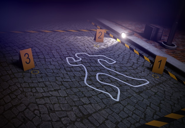 3d render of crime scene with silhouette Premium Photo