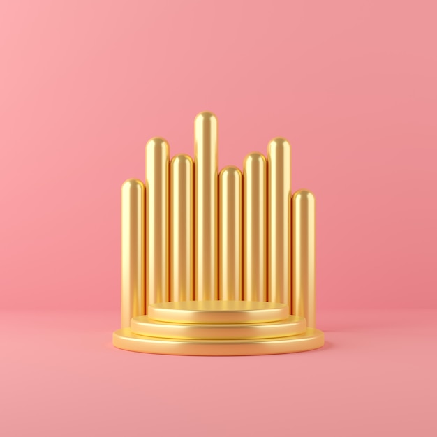 3d render gold abstract geometry shape podium scene for display and product Premium Photo