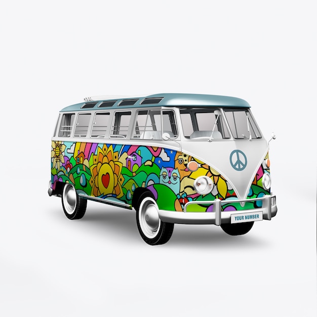 Premium Photo | 3d render hippie bus on white