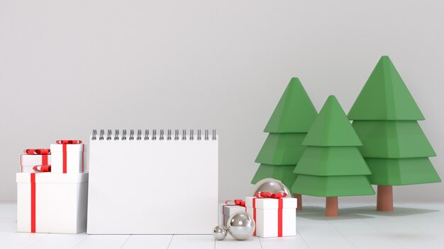 3d render image of blank calendar paper for next year goal decorate with christmas ornament scenes. Premium Photo