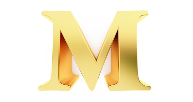 Premium Photo | 3d render of the letter m in gold metal isolated on a ...