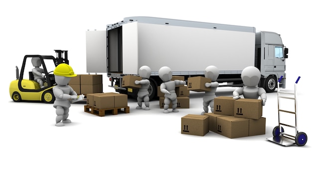 3d render of men loading a trucks Free Photo