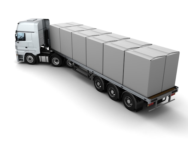 Download 3d render of hgv truck shipping white boxes Photo | Free Download