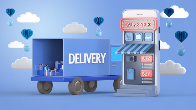 3d Render Online Delivery Service Concept Online Order Trackinglogistics And Delivery On 7825