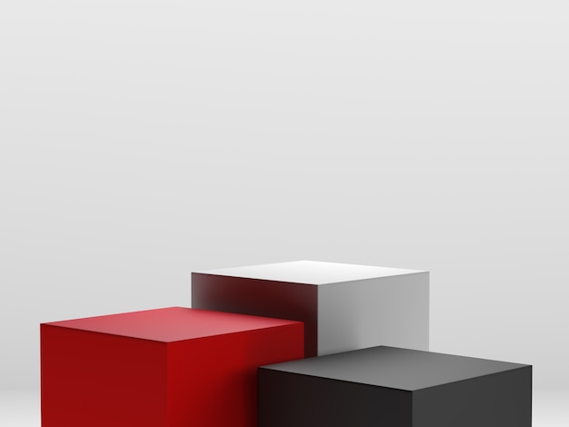 3d render of red, black and white, geometric shapes podium minimal style different levels design for