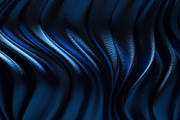 3 Dレンダリング 抽象的な青い背景の高級布または液体波またはグランジシルクテクスチャサテンベルベット素材または高級背景またはエレガントな壁紙デザイン 青い背景の波状のひだ プレミアム写真